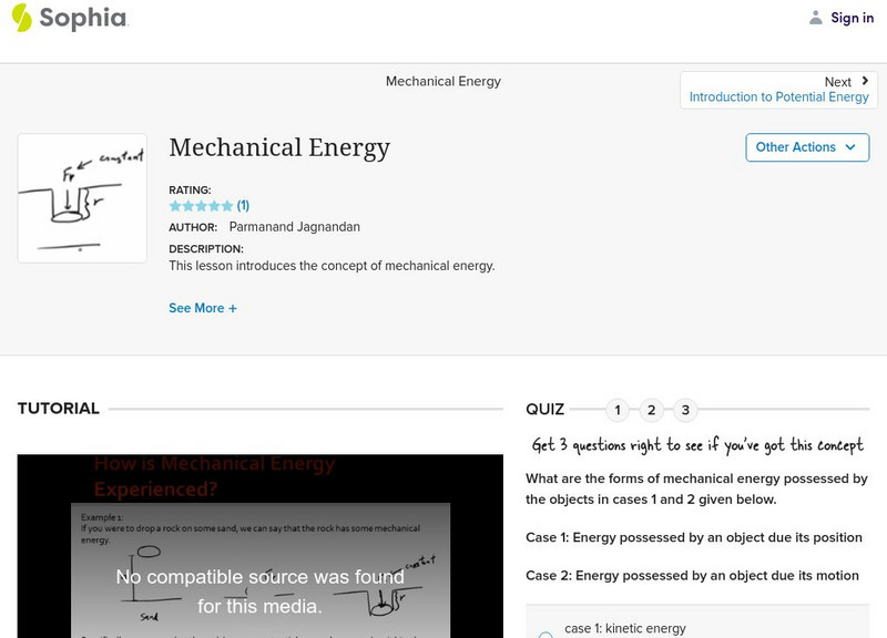 Sophia: Mechanical Energy Unit Plan Sophia: Mechanical Energy Unit Plan
