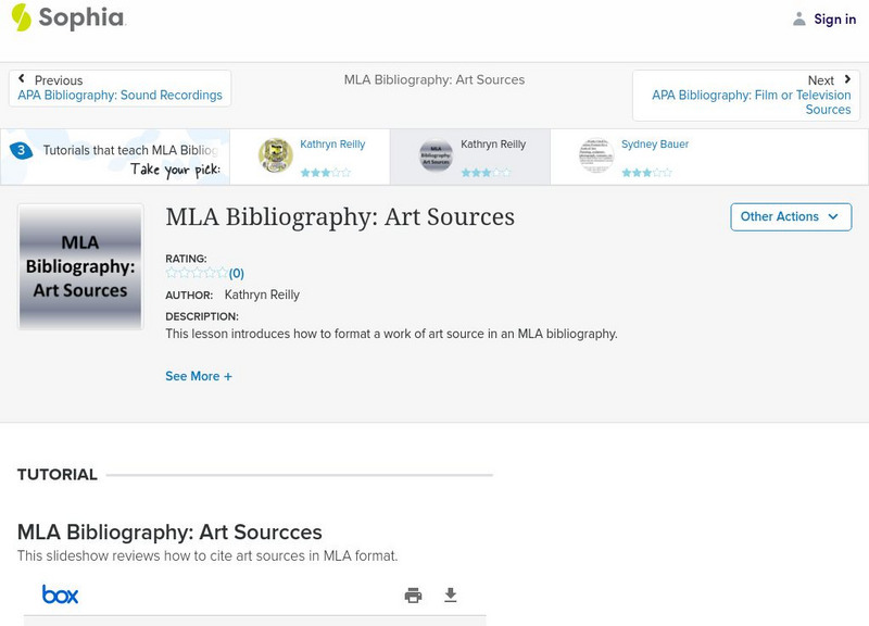 Sophia: Mla Bibliography: Art Sources PPT Sophia: Mla Bibliography: Art Sources PPT
