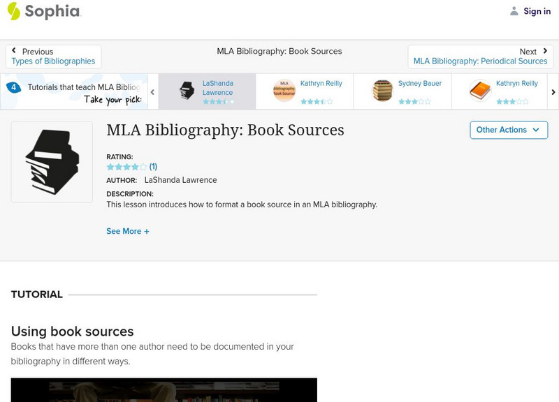 Sophia: Mla Bibliography: Book Sources Instructional Video