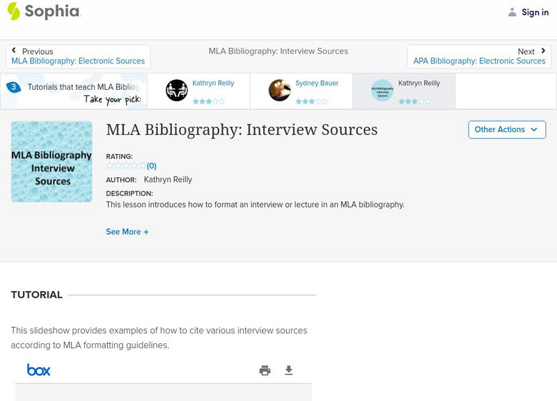 Sophia: Mla Bibliography: Interview Sources PPT Sophia: Mla Bibliography: Interview Sources PPT
