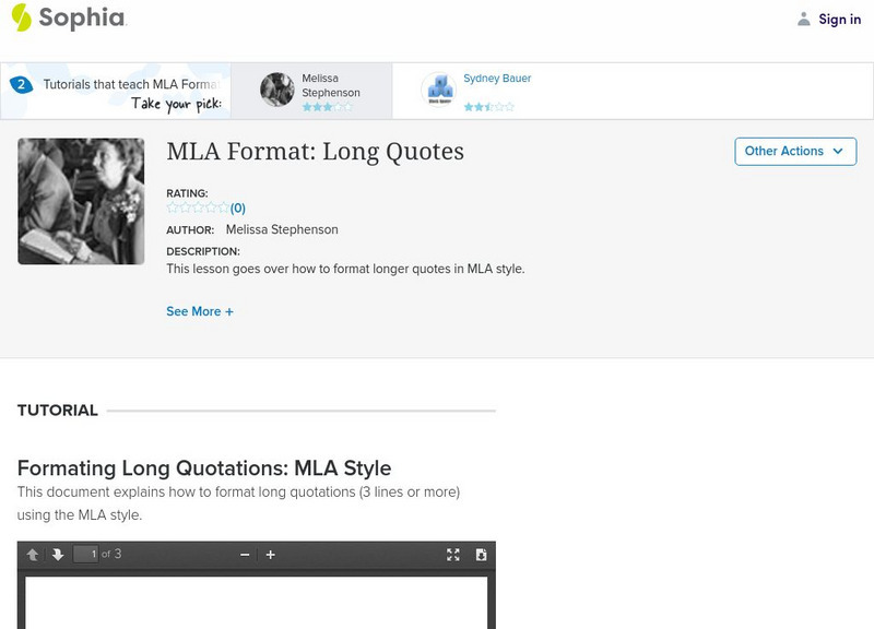 Sophia: Mla Format: Long Quotes Website Sophia: Mla Format: Long Quotes Website