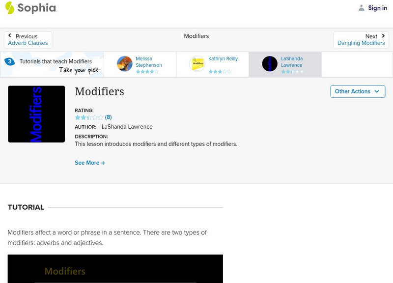 Sophia: Modifiers Instructional Video
