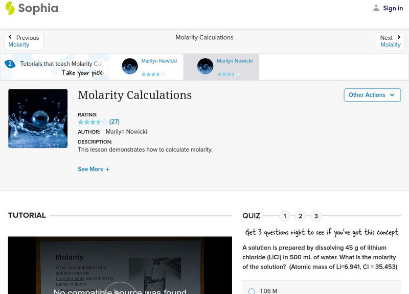 Sophia: Molarity Calculations Unit Plan Sophia: Molarity Calculations Unit Plan