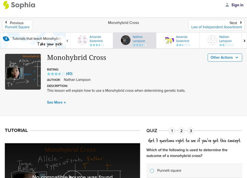 Sophia: Monohybrid Cross Instructional Video Sophia: Monohybrid Cross Instructional Video