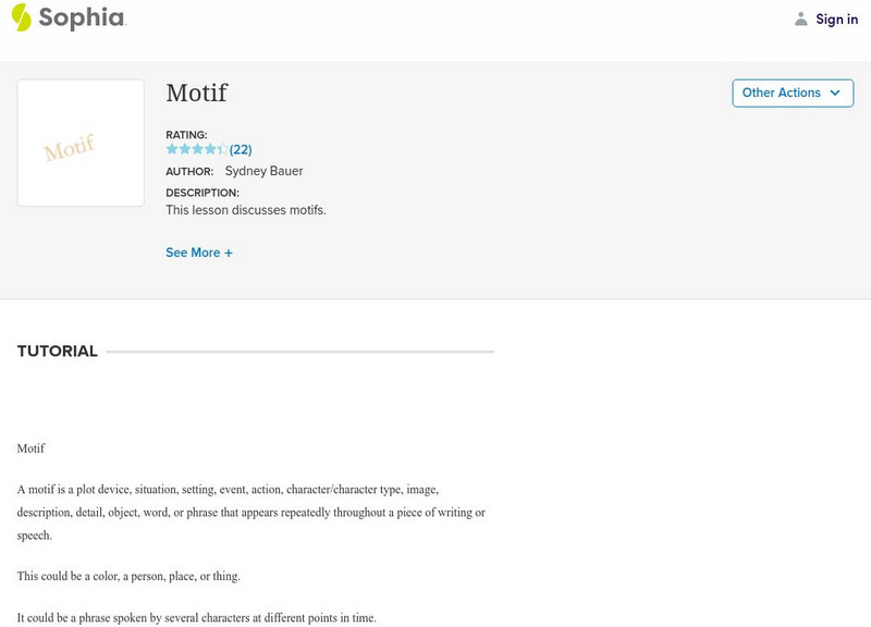 Sophia: Motif Instructional Video Sophia: Motif Instructional Video