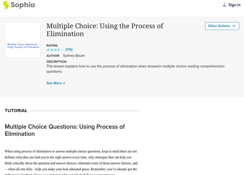 Sophia: Multiple Choice: Using the Process of Elimination PPT