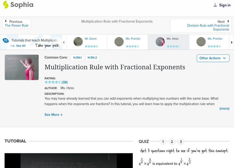 Sophia: Multiplication Rule With Fractional Exponents Instructional Video Sophia: Multiplication Rule With Fractional Exponents Instructional Video