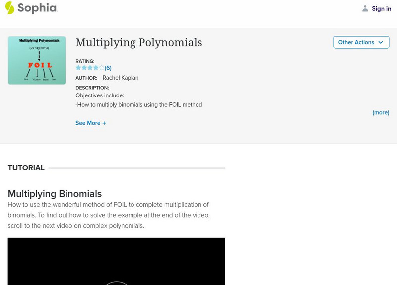 Sophia: Multiplying Polynomials Instructional Video Sophia: Multiplying Polynomials Instructional Video