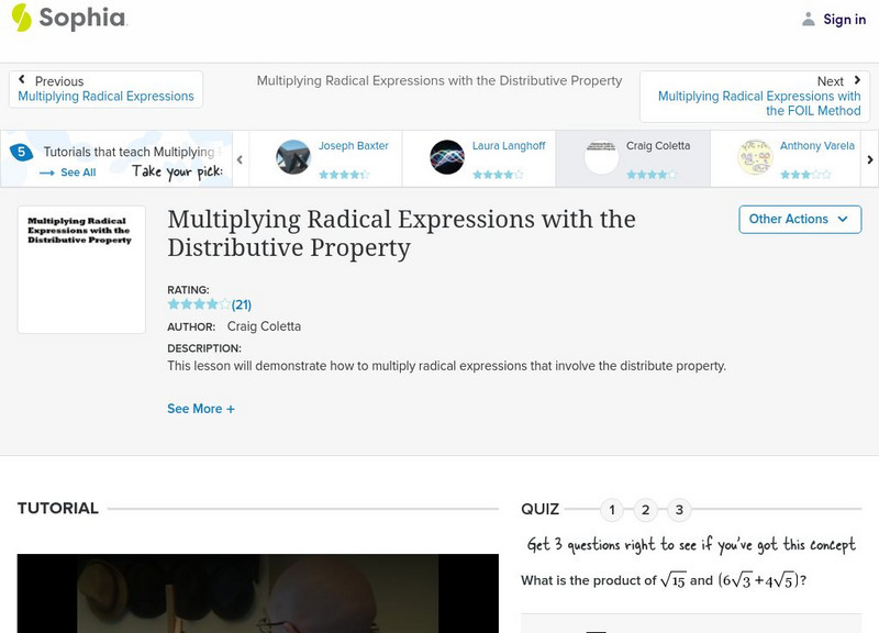 Sophia: Multiplying Radical Expressions With the Distributive Property Unit Plan Sophia: Multiplying Radical Expressions With the Distributive Property Unit Plan