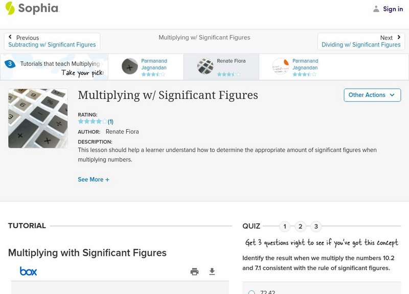 Sophia: Multiplying With Significant Figures PPT