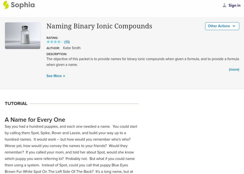 Sophia: Naming Binary Ionic Compounds PPT
