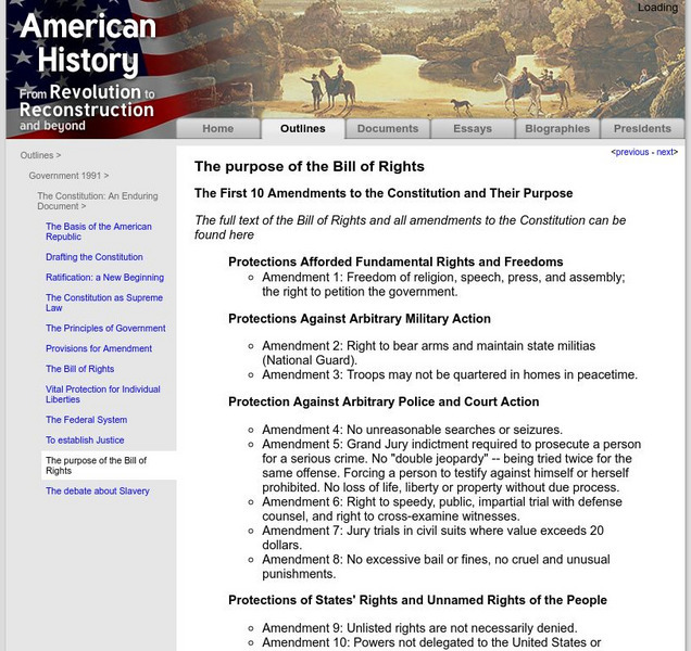 American History: Outlines: The Purpose of the Bill of Rights Website American History: Outlines: The Purpose of the Bill of Rights Website