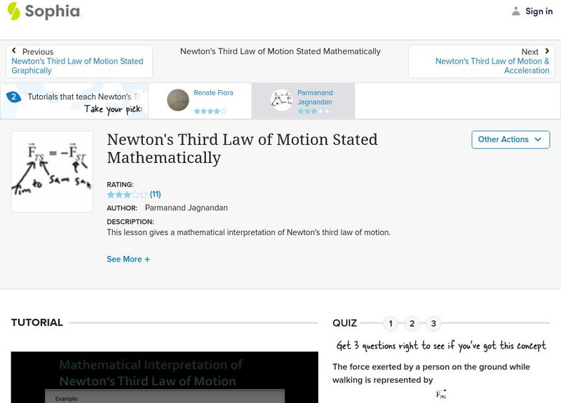 Sophia: Newton's Third Law of Motion Stated Mathematically Instructional Video