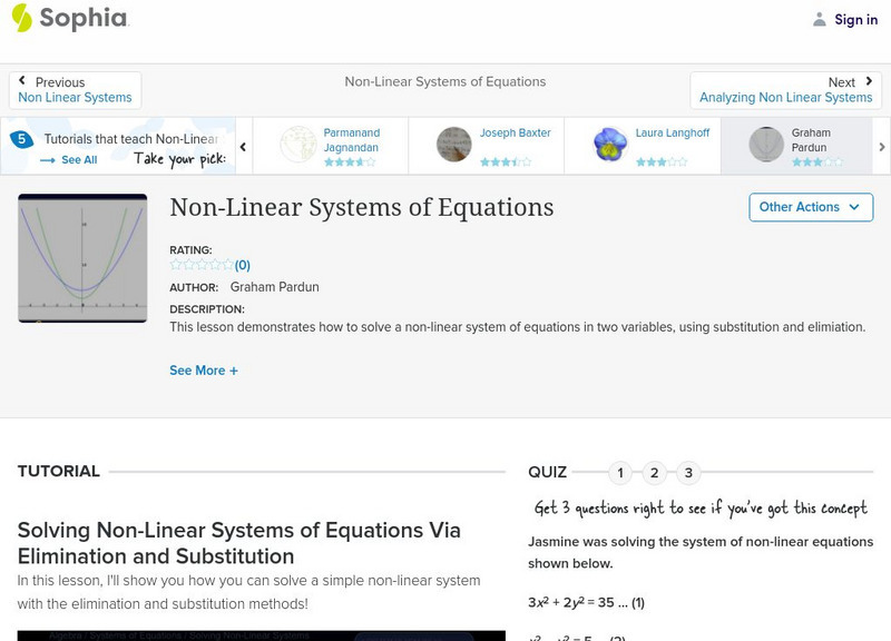 Sophia: Non Linear Systems of Equations Instructional Video Sophia: Non Linear Systems of Equations Instructional Video