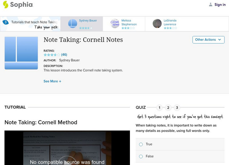 Sophia: Note Taking: Cornell Notes Instructional Video Sophia: Note Taking: Cornell Notes Instructional Video