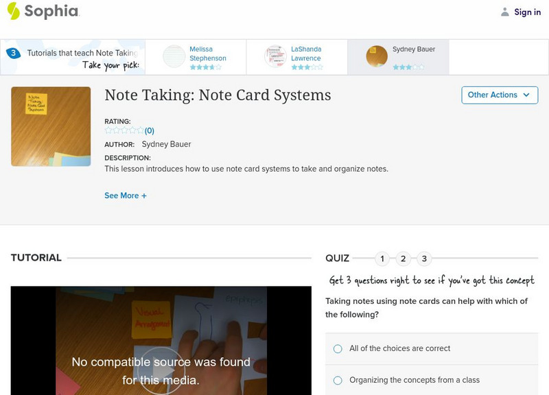 Sophia: Note Taking: Note Card Systems Instructional Video Sophia: Note Taking: Note Card Systems Instructional Video