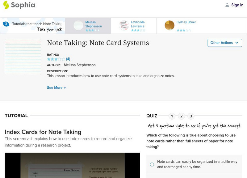 Sophia: Note Taking: Note Card Systems Instructional Video Sophia: Note Taking: Note Card Systems Instructional Video