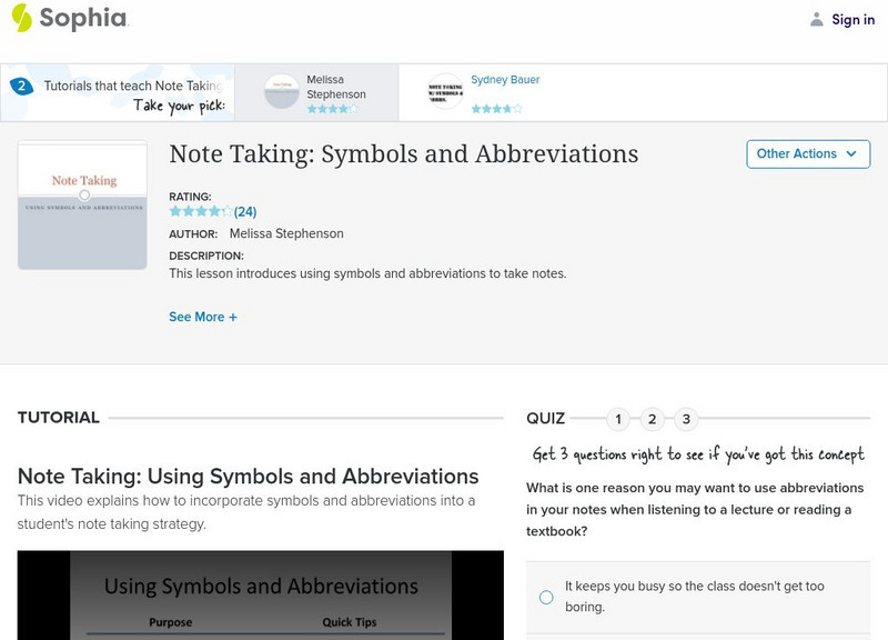 Sophia: Note Taking: Symbols and Abbreviations PPT Sophia: Note Taking: Symbols and Abbreviations PPT