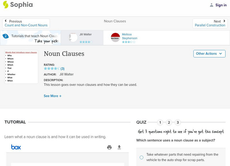 Sophia: Noun Clauses Lesson Plan Sophia: Noun Clauses Lesson Plan