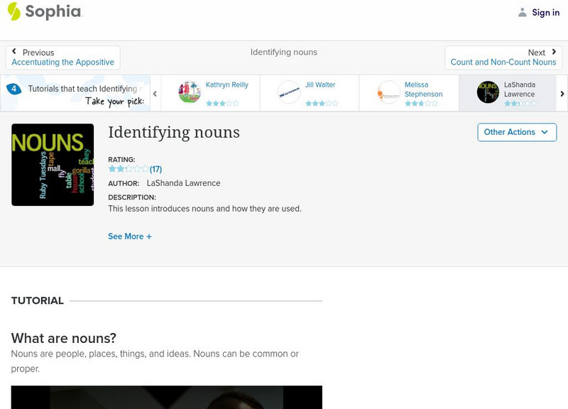 Sophia: Identifying Nouns Lesson Plan Sophia: Identifying Nouns Lesson Plan