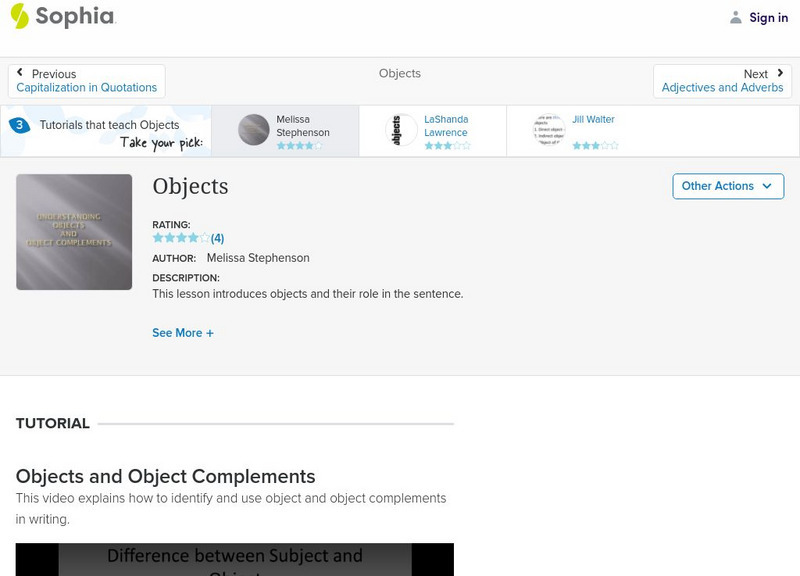 Sophia: Objects Lesson Plan Sophia: Objects Lesson Plan