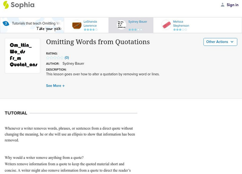 Sophia: Omitting Words From Quotations Handout Sophia: Omitting Words From Quotations Handout