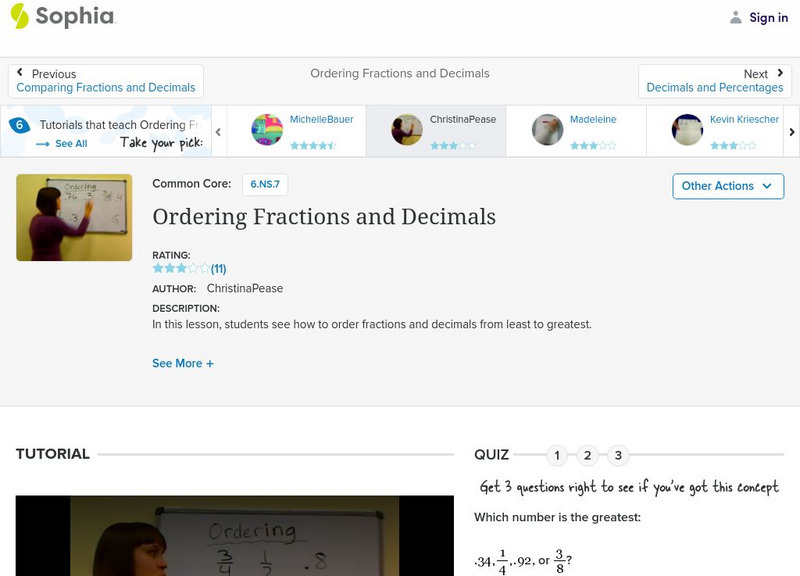 Sophia: Ordering Fractions and Decimals Unit Plan Sophia: Ordering Fractions and Decimals Unit Plan