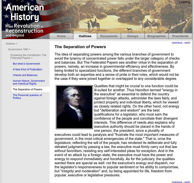 American History: Outlines: The Separation of Powers Website American History: Outlines: The Separation of Powers Website