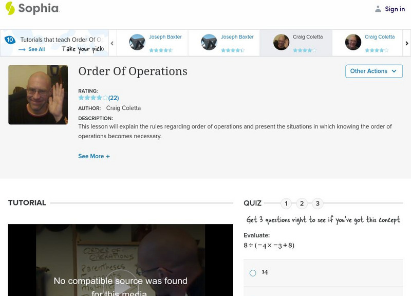 Sophia: Order of Operations Instructional Video Sophia: Order of Operations Instructional Video