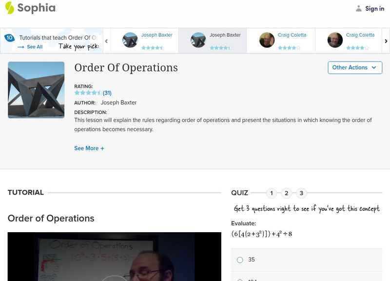 Sophia: Order of Operations Instructional Video Sophia: Order of Operations Instructional Video