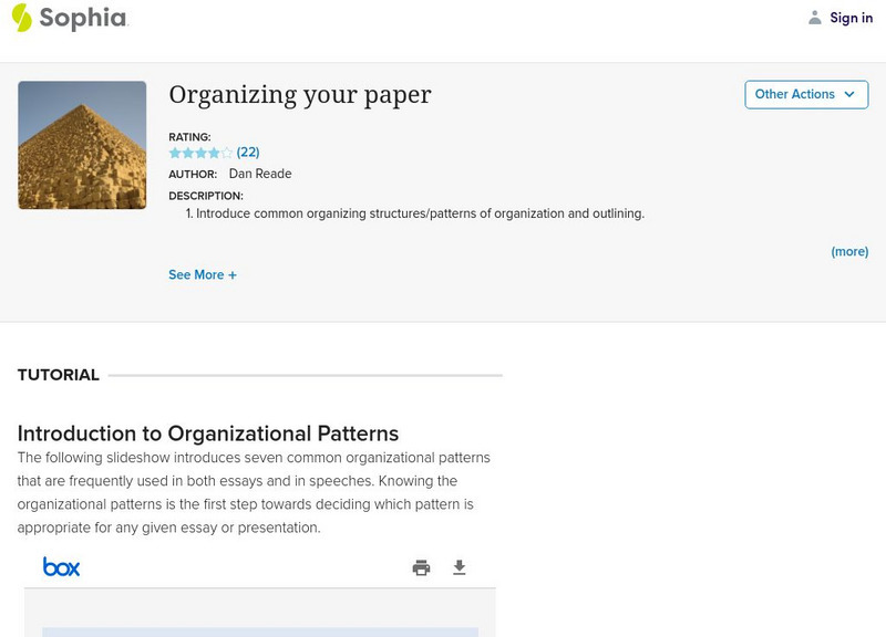 Sophia: Organizing Your Paper Unit Plan Sophia: Organizing Your Paper Unit Plan
