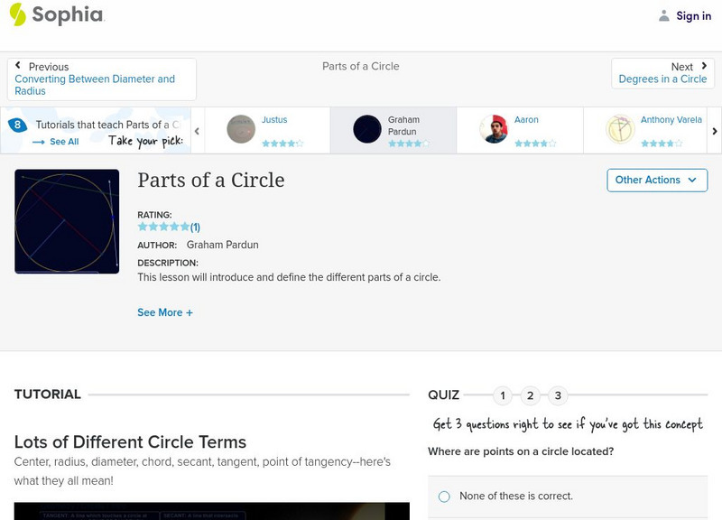 Sophia: Parts of a Circle Instructional Video Sophia: Parts of a Circle Instructional Video