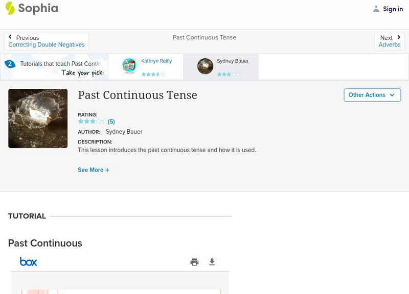 Sophia: Past Continuous Tense Unit Plan Sophia: Past Continuous Tense Unit Plan