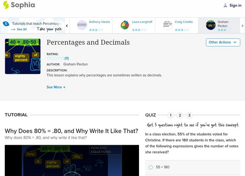 Sophia: Percentages and Decimals Instructional Video Sophia: Percentages and Decimals Instructional Video
