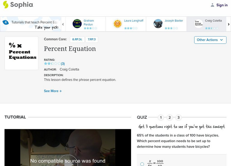 Sophia: Percent Equation Instructional Video Sophia: Percent Equation Instructional Video