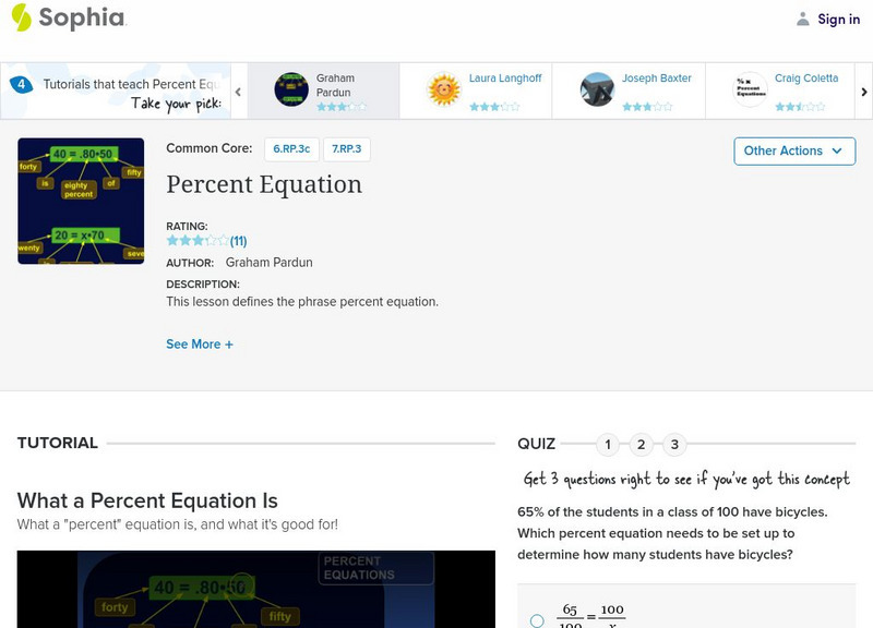 Sophia: Percent Equation Instructional Video Sophia: Percent Equation Instructional Video