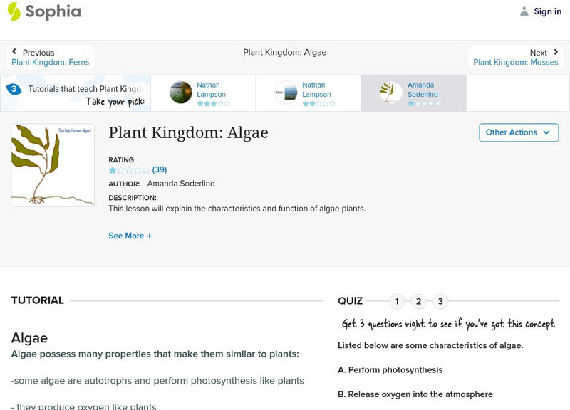 Sophia: Plant Kingdom: Algae Instructional Video Sophia: Plant Kingdom: Algae Instructional Video