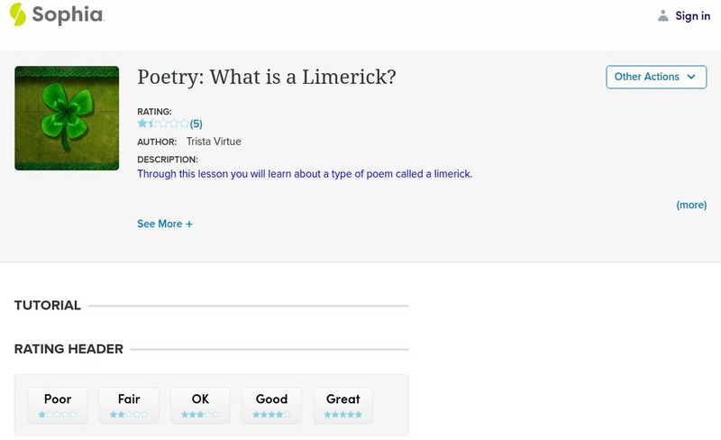 Sophia: Poetry: What Is a Limerick? Unit Plan