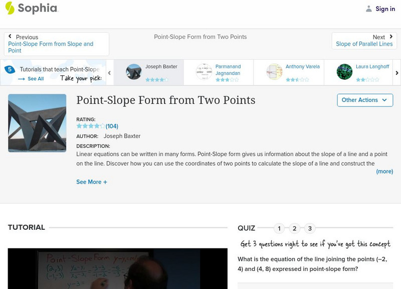 Sophia: Point Slope Form Form Two Points Instructional Video Sophia: Point Slope Form Form Two Points Instructional Video