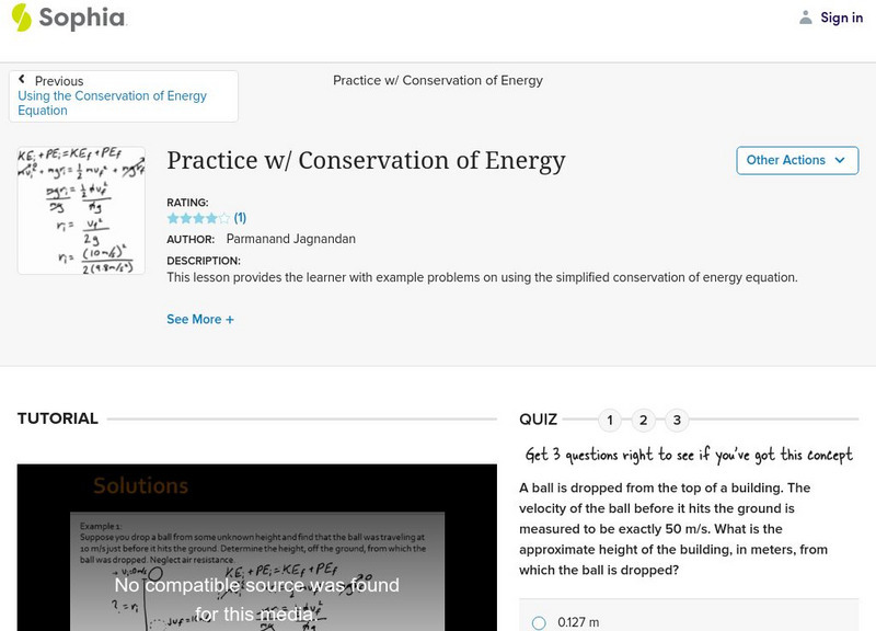 Sophia: Practice With Conservation of Energy Instructional Video Sophia: Practice With Conservation of Energy Instructional Video