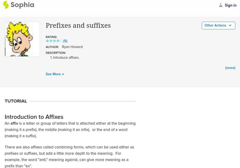 Sophia: Prefixes and Suffixes Unit Plan Sophia: Prefixes and Suffixes Unit Plan