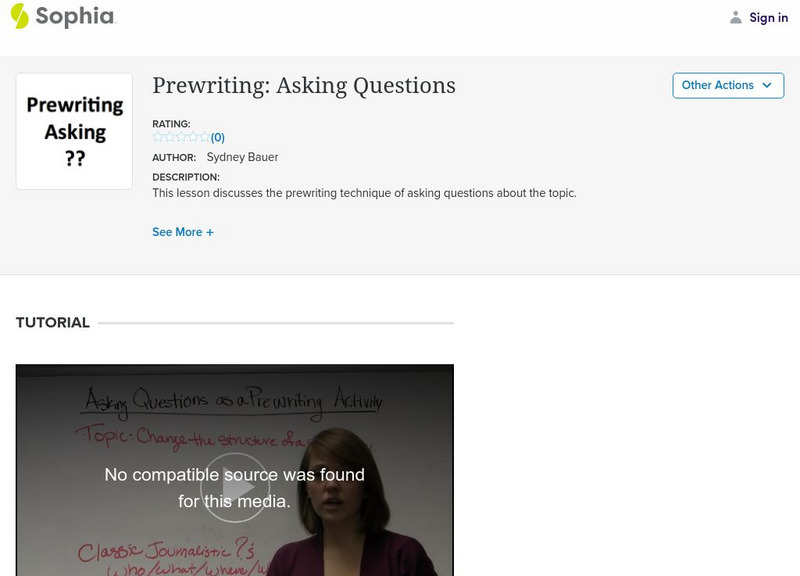Sophia: Prewriting: Asking Questions Instructional Video Sophia: Prewriting: Asking Questions Instructional Video