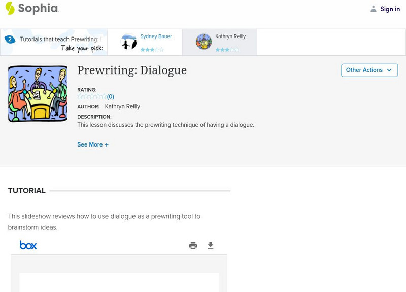 Sophia: Prewriting: Dialogue PPT Sophia: Prewriting: Dialogue PPT