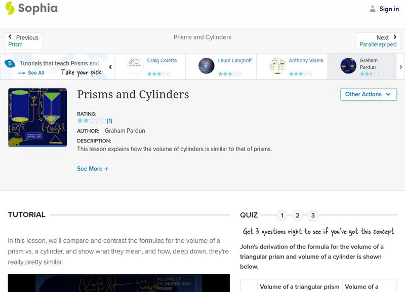 Sophia: Prisms and Cylinders Instructional Video Sophia: Prisms and Cylinders Instructional Video