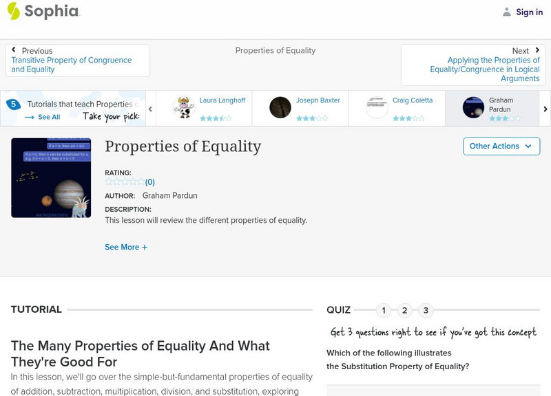 Sophia: Properties of Equality Unit Plan Sophia: Properties of Equality Unit Plan
