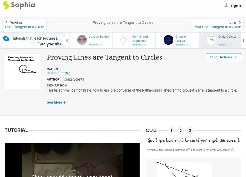Sophia: Proving Lines Are Tangent to Circles Instructional Video Sophia: Proving Lines Are Tangent to Circles Instructional Video