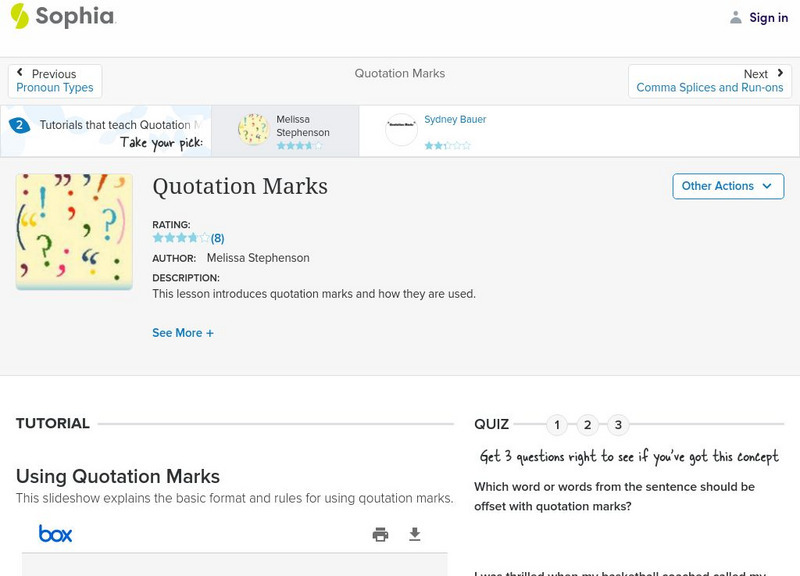 Sophia: Quotation Marks PPT Sophia: Quotation Marks PPT