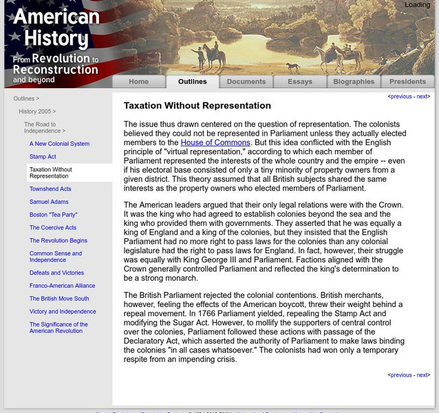 American History: Outlines: Taxation Without Representation Website