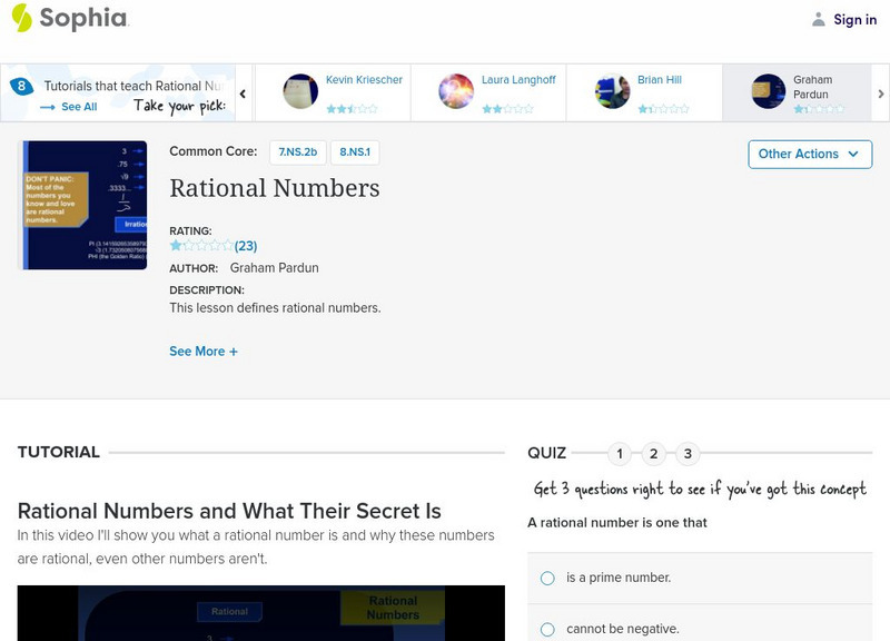 Sophia: Rational Numbers Instructional Video Sophia: Rational Numbers Instructional Video