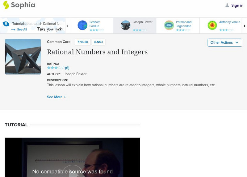 Sophia: Rational Numbers and Integers Instructional Video Sophia: Rational Numbers and Integers Instructional Video